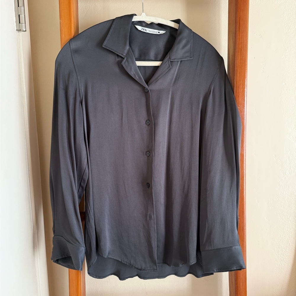 Zara Satin Button-Up Shirt